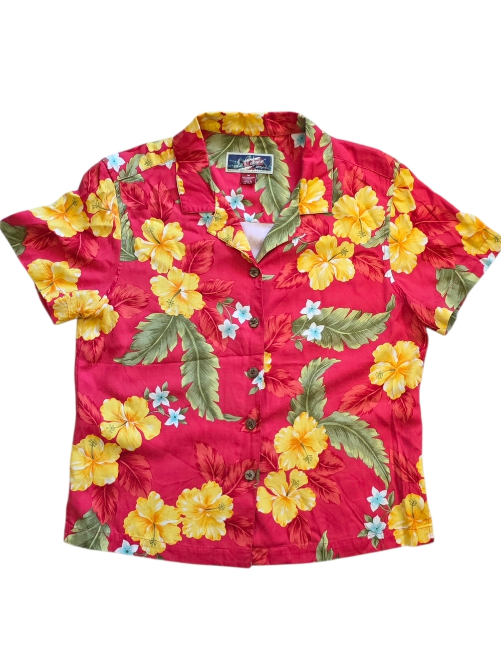La Cabana MediumTropical Hibiscus Print Hawaiian Button Down Shirt